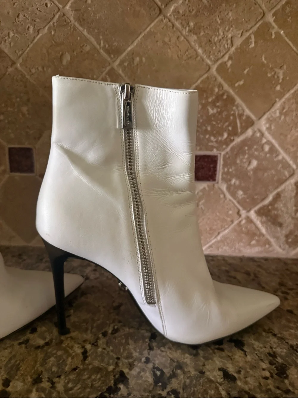 White Pointed-Toe Stiletto Ankle Boots